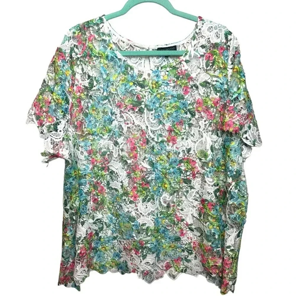 NWT’s Lane Bryant‎ Beautiful Multicolor Lace / Crochet Open Weave Top
